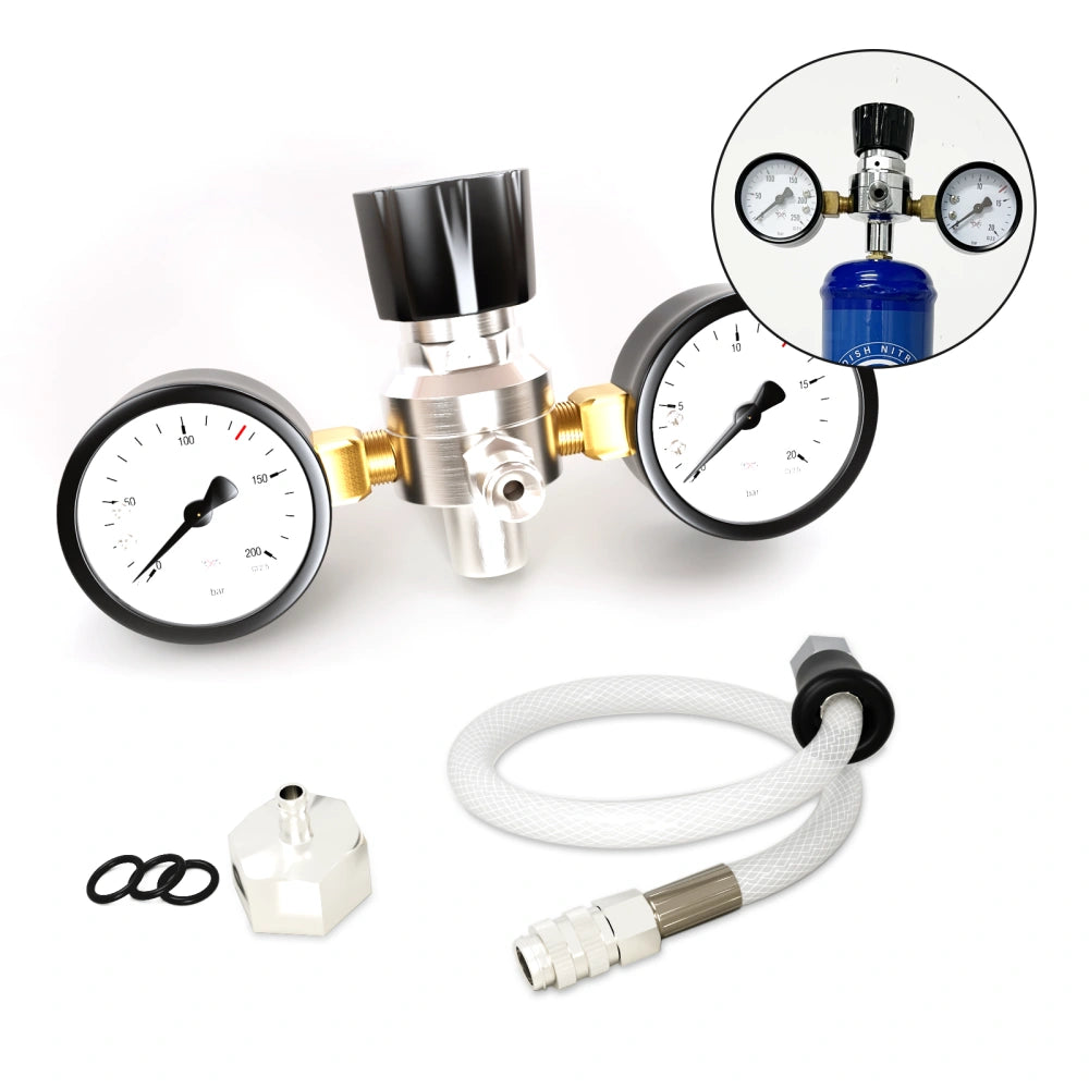 Dual Gauge N₂O Pressure Regulator with Hose – Adjustable Food-Grade Gas Regulator for Whipped Cream Dispensers