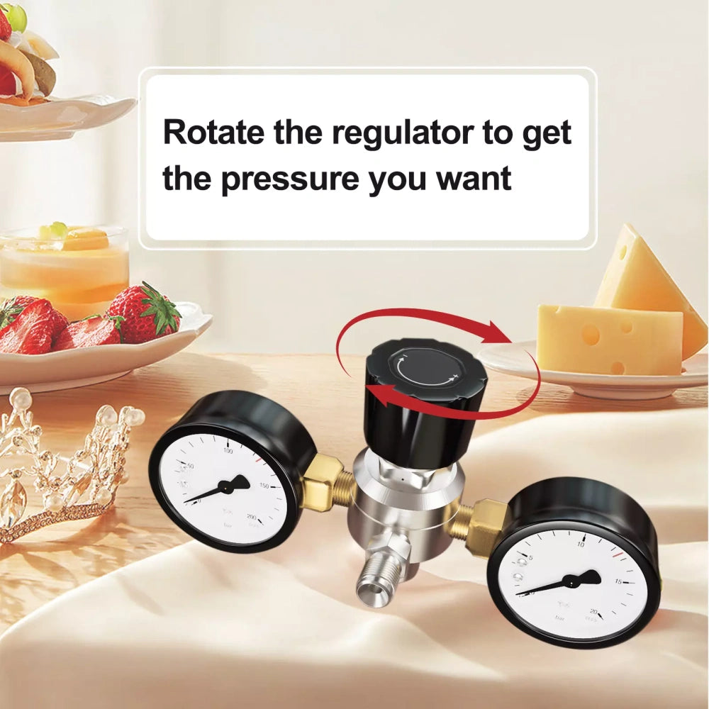 Dual Gauge N₂O Pressure Regulator with Hose – Adjustable Food-Grade Gas Regulator for Whipped Cream Dispensers