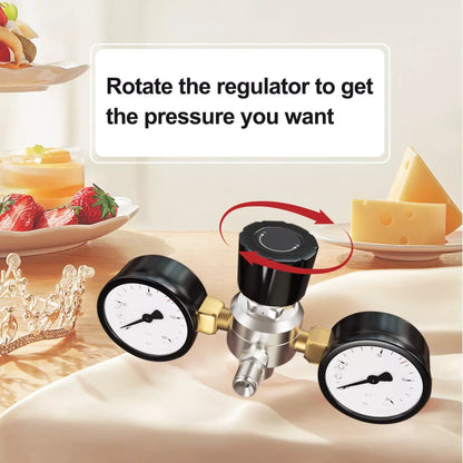 Dual Gauge N₂O Pressure Regulator with Hose – Adjustable Food-Grade Gas Regulator for Whipped Cream Dispensers